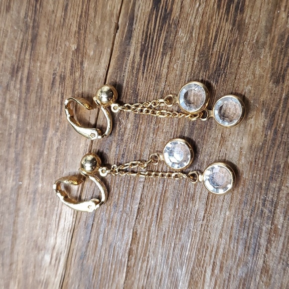 E707 crystal drop chandelier dangle earrings clip on vintage avon - Picture 1 of 2